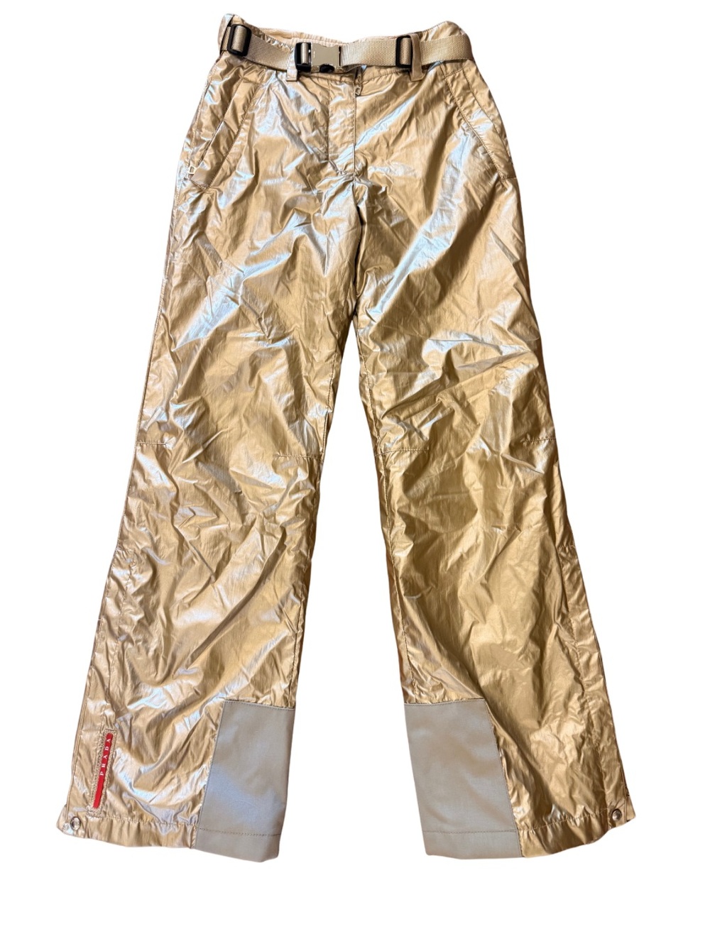 Prada Metallic Gold Snow Pants with Integrated Belt